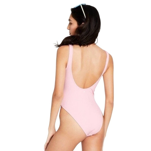 Stoney Clover Lane for Target Pink Ribbed One Piece Swimsuit Heart Accent Medium - Picture 2 of 7